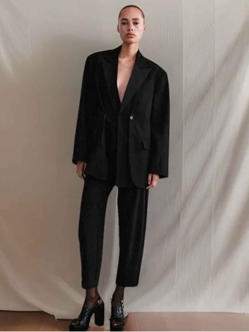 Zara Oversized Black Double-Breasted Blazer with Double Lapel